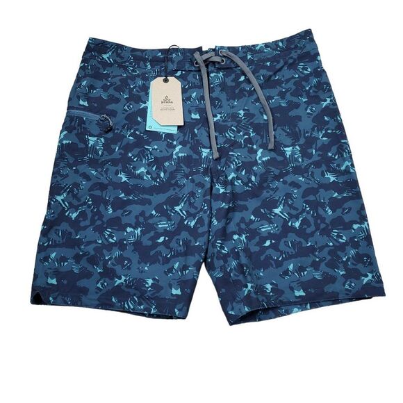 Prana Fenton Boardshorts Men's Size 34 9" Inseam Bluefin Camo Swim Blue - Picture 1 of 8